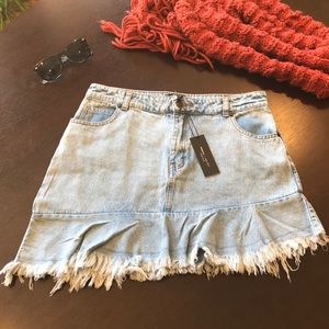 Romeo & Juliet Couture Denim Slanted Fringe skirt